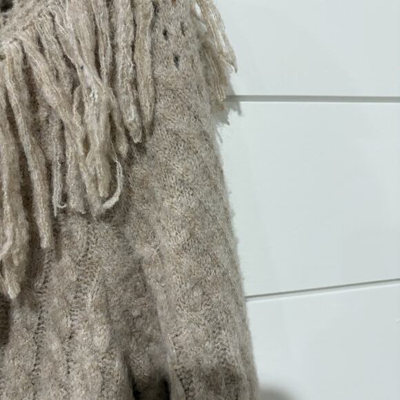 Flat White | Sweater Dress Cableknit Fringe Long Sleeve Tan Oatmeal- Size Small - Picture 3 of 9